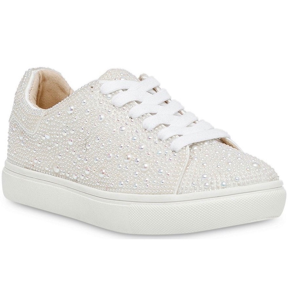 Steve Madden SIDNEY Pearl Rhinestone‎ Platform Sneakers White Women's Size 7